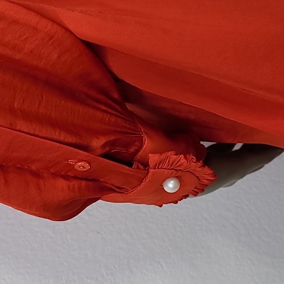 Zara Blouse Size Large Red Mock Neck Ruffle Detail Festive Holiday Party EUC - Picture 9 of 11